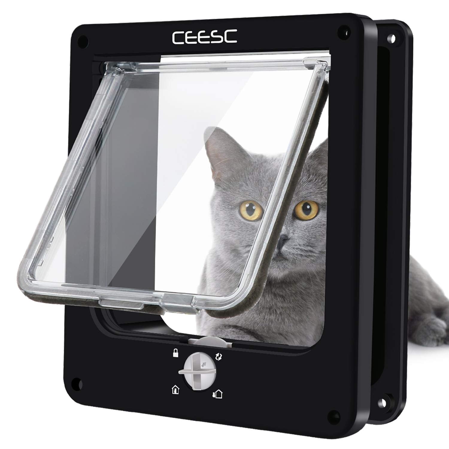CEESC medium cat door exterior view with weatherproof design protecting interior from rain