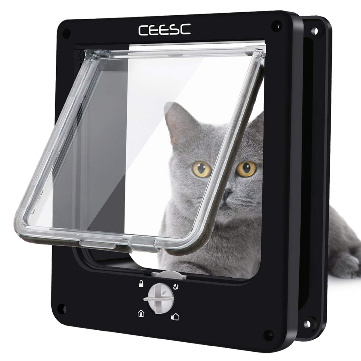 CEESC medium cat door exterior view with weatherproof design protecting interior from rain
