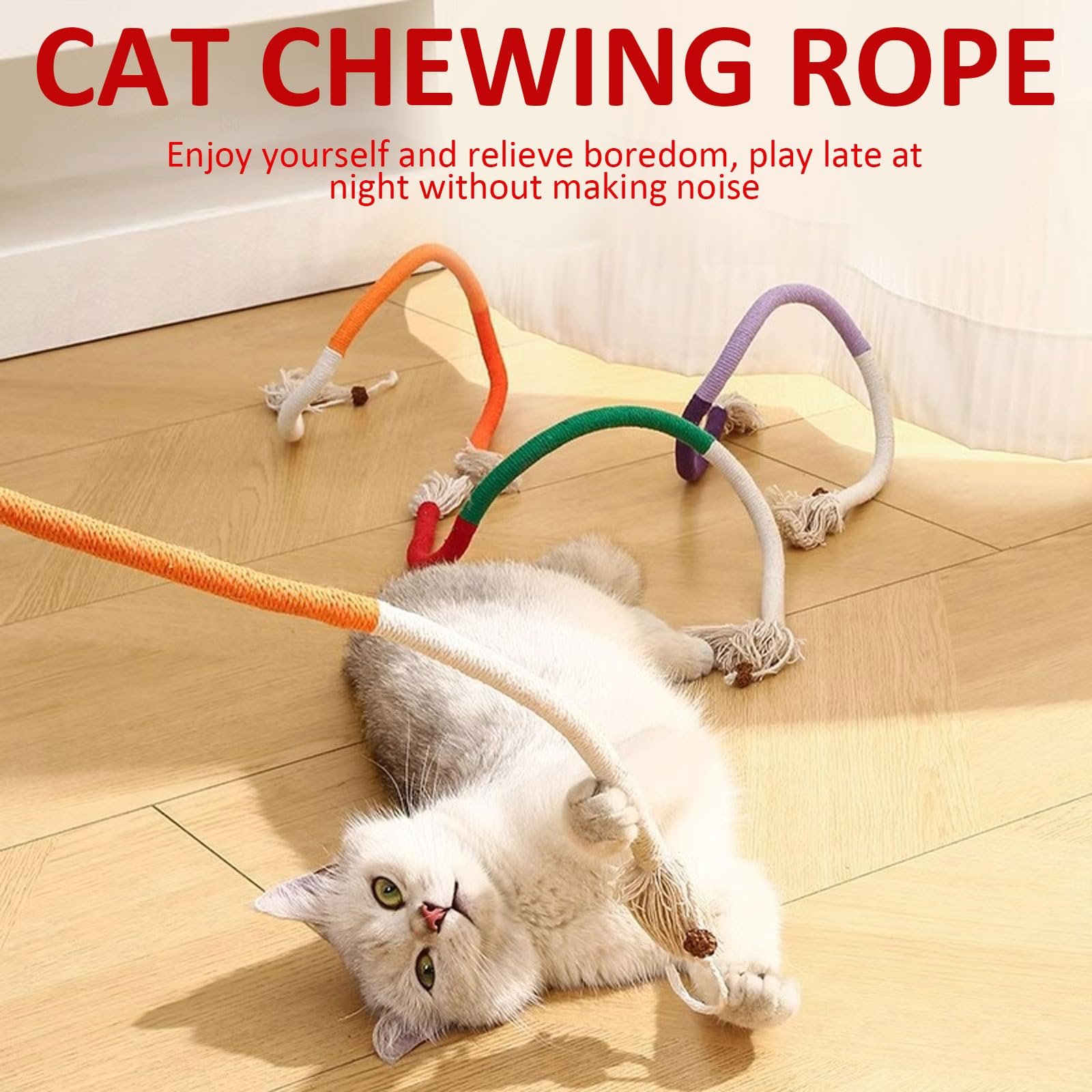 Celery Pet cat chew rope natural silver rattan features safe, stimulating texture.