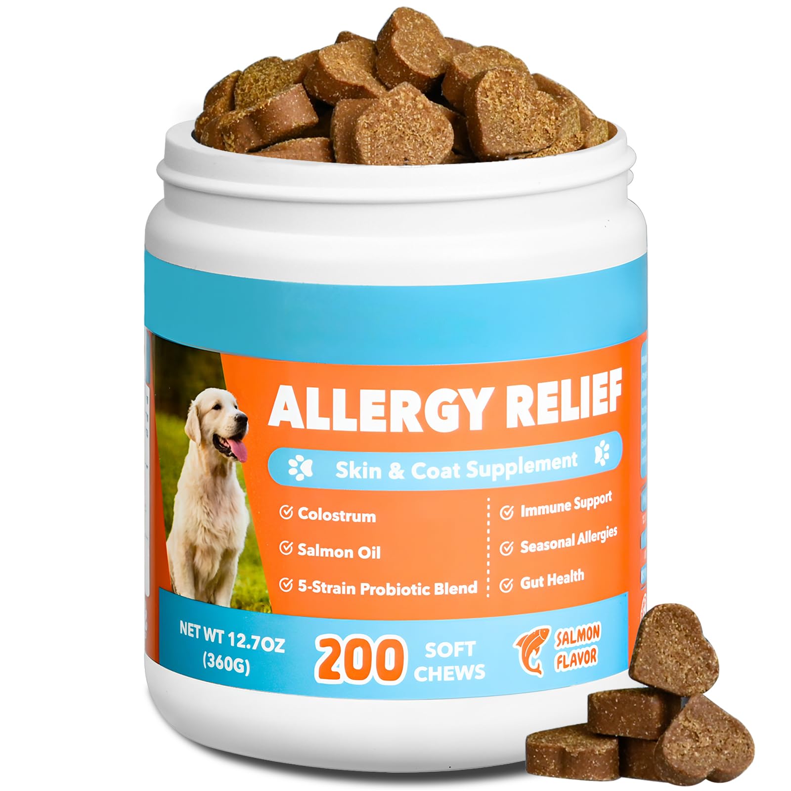 CeliAeh Dog Allergy Relief Chews bottle for simple daily dosing and seasonal allergy support.