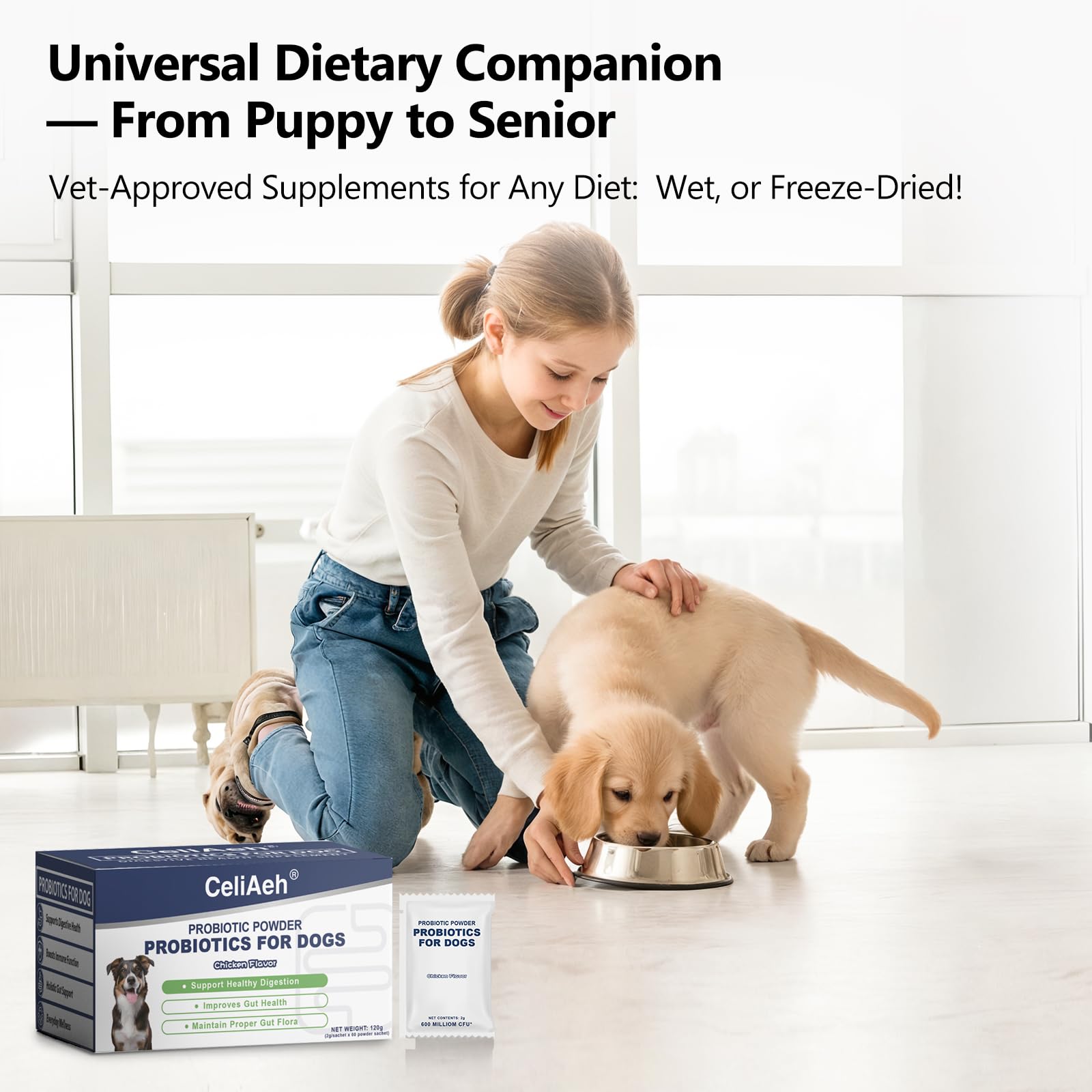 CeliAeh Probiotics for Dogs balance-flora demonstrates balanced gut microbiome support.