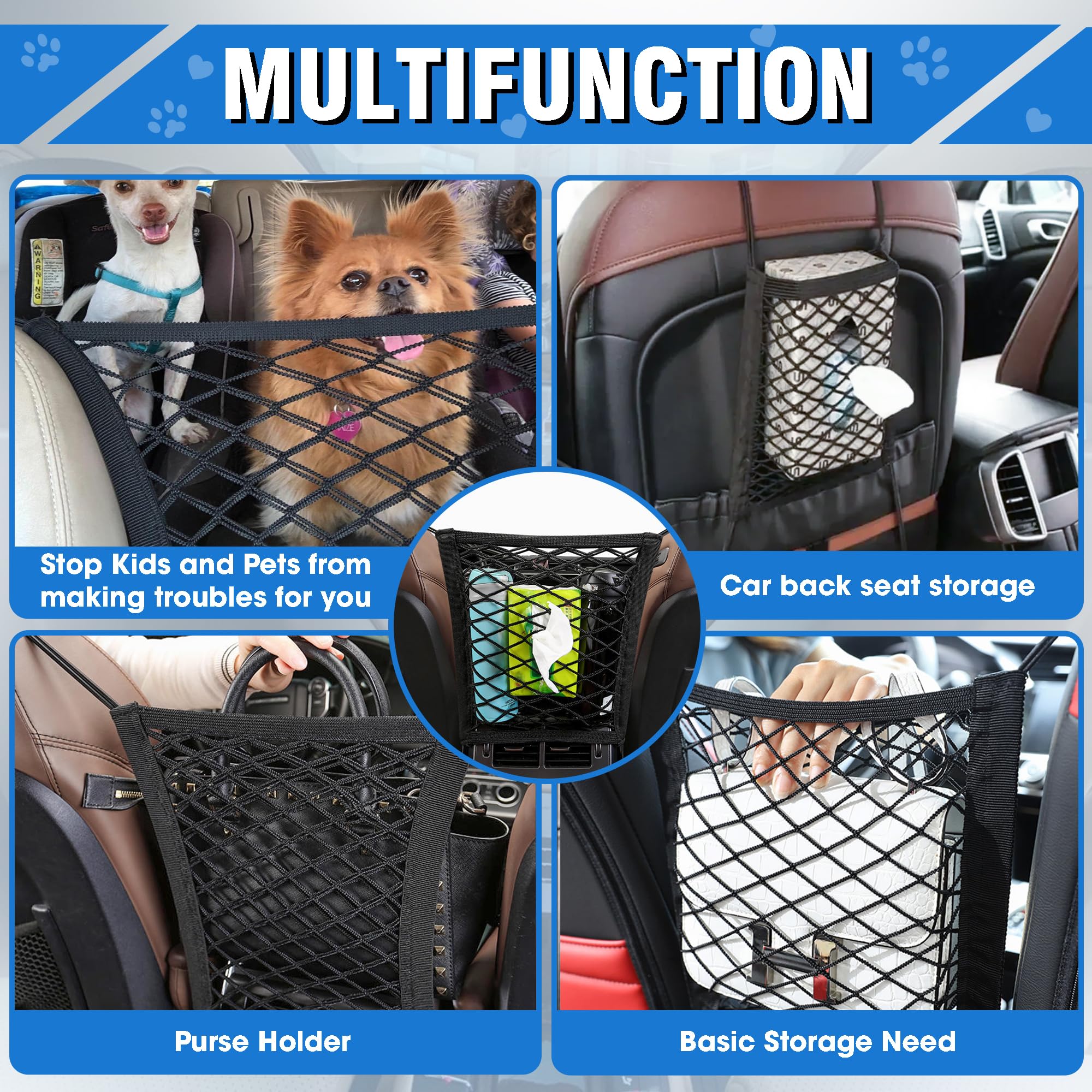 CEMZENFIX dog car net barrier headrest hooks connection shows sturdy attachment during travel.
