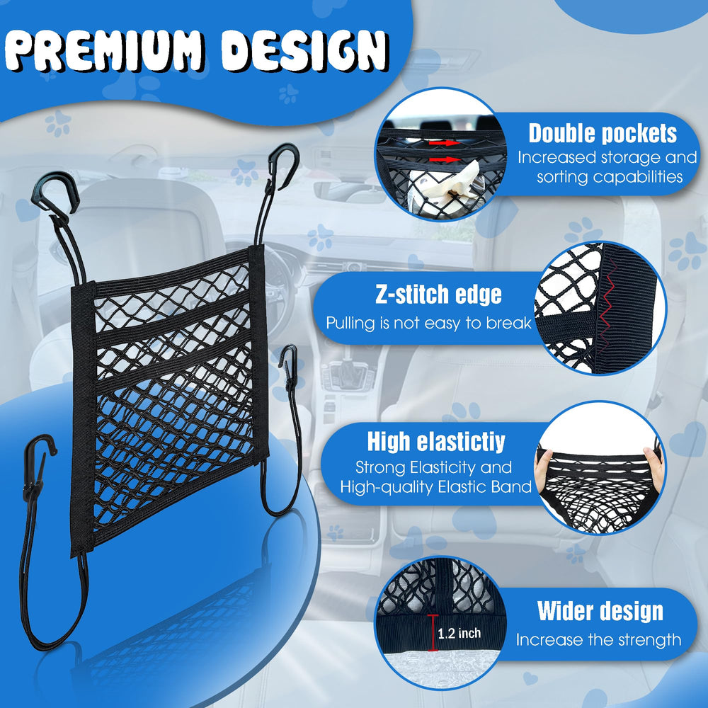 CEMZENFIX dog car net barrier storage pocket keeps toys and snacks organized.