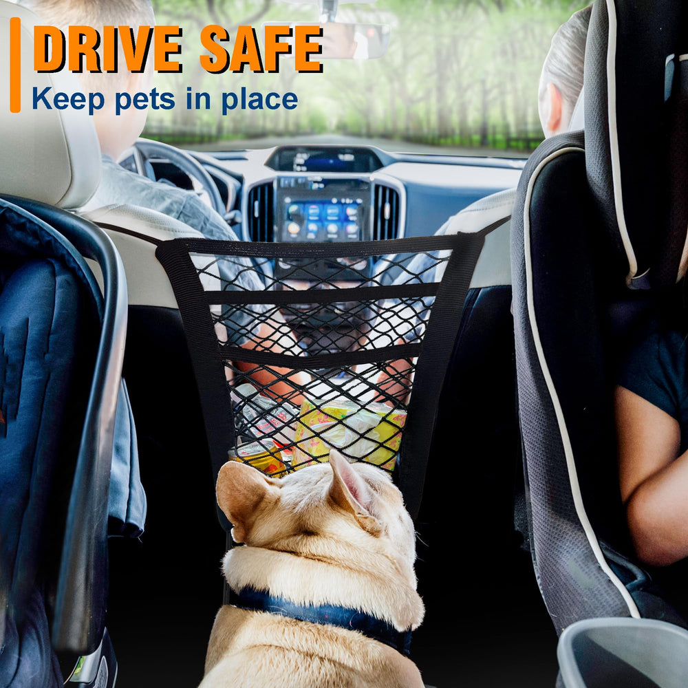 CEMZENFIX dog car net barrier with dogs in SUV demonstrates versatile divider use.