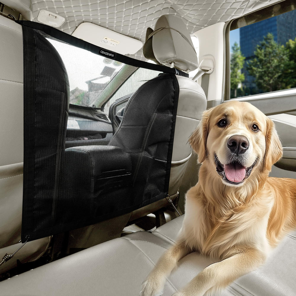CEMZENFIX universal dog car barrier installed behind the front seat for safer travels