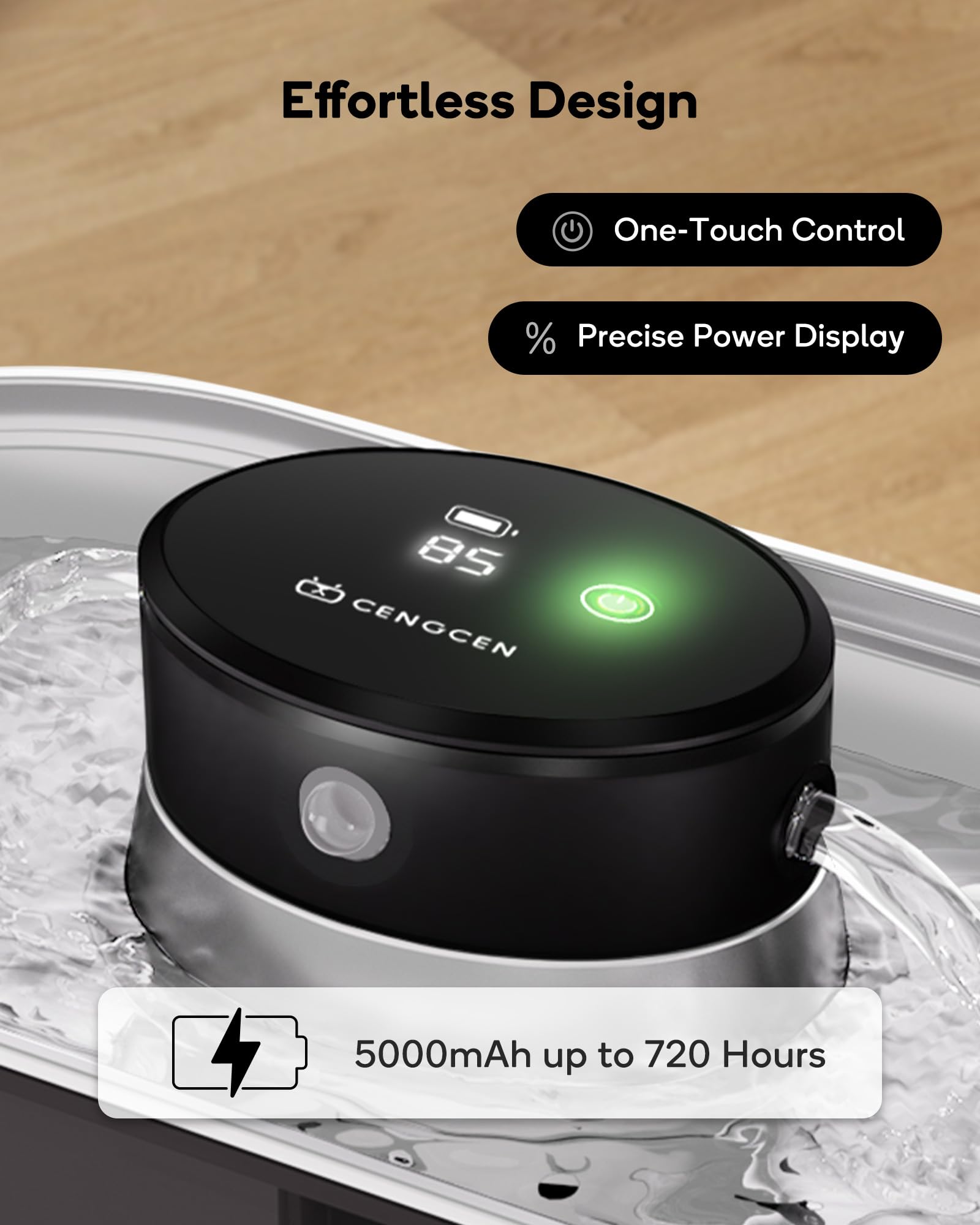 CENGCEN cat fountain plug-in mode provides continuous flow while charging