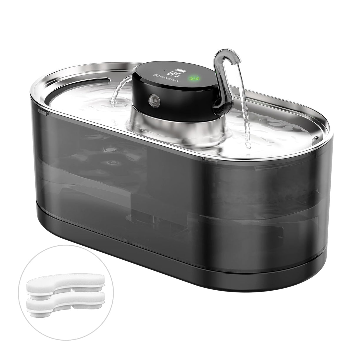CENGCEN cordless cat fountain front view shows compact placement options and modern styling