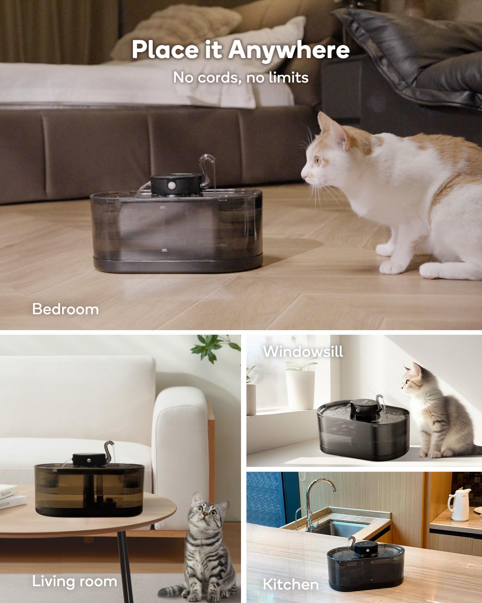 CENGCEN water-flow curved spout delivers natural drinking feel for cats.