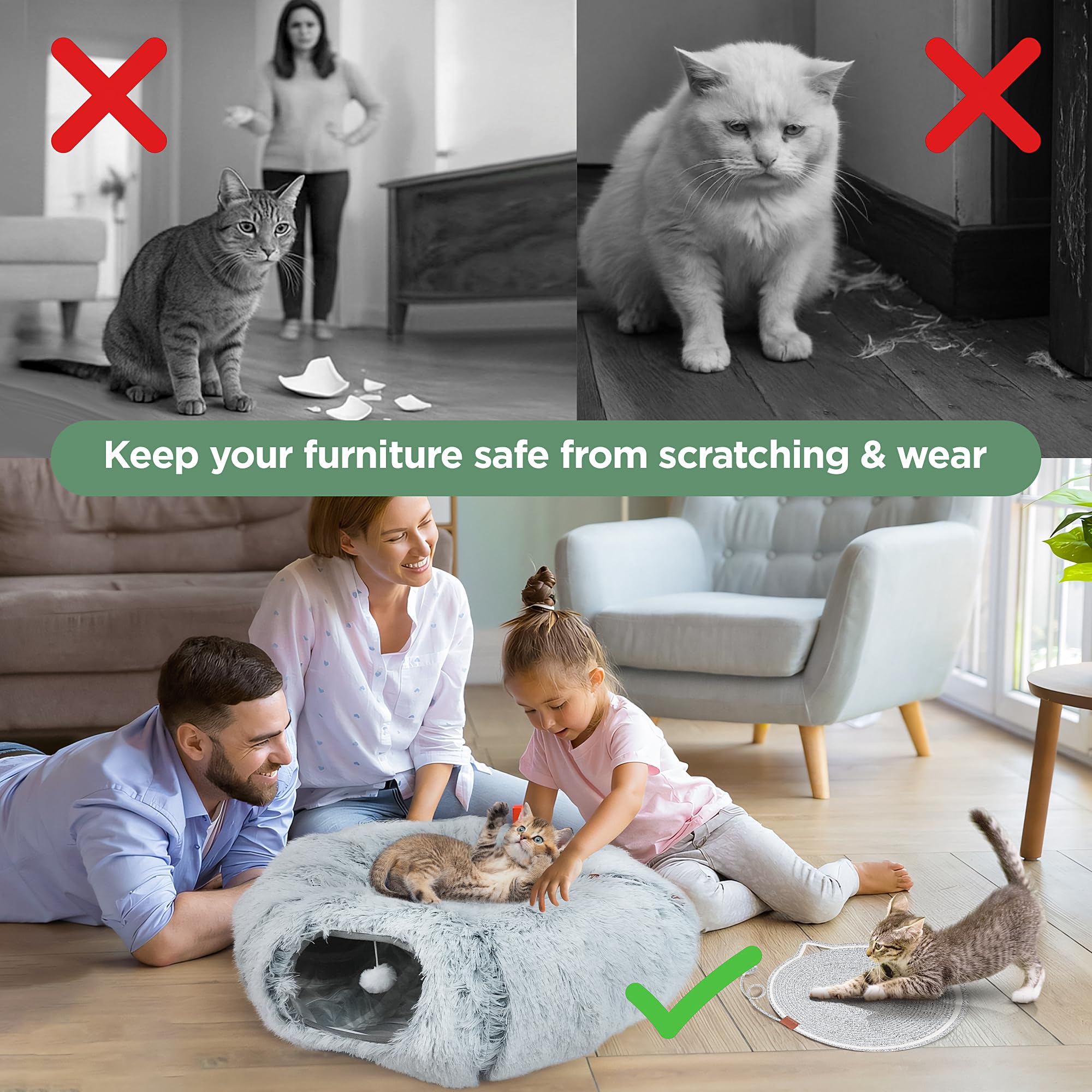 CERADOR Cat Scratch Pad Grey—durable mat to protect furniture during play.