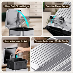 CEROELDA galvanized steel trash can with removable inner bucket for easy dumping.