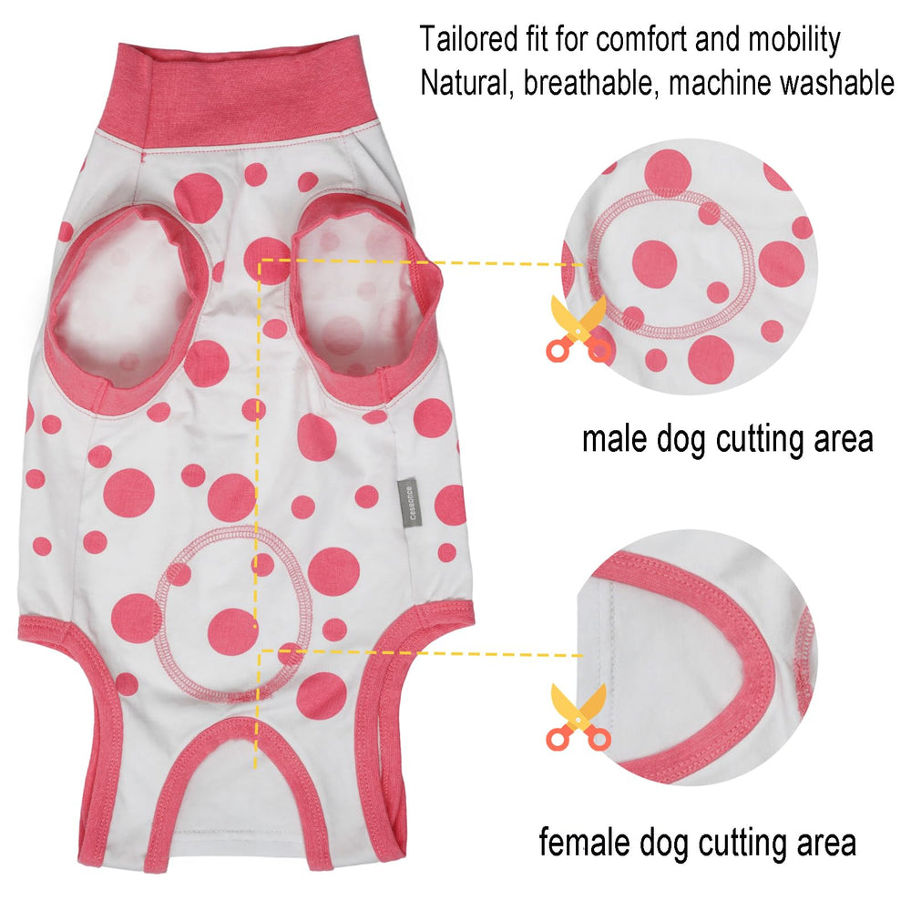 Ceseonce dog-surgery-suit showing pee-hole design enabling easy bathroom breaks.