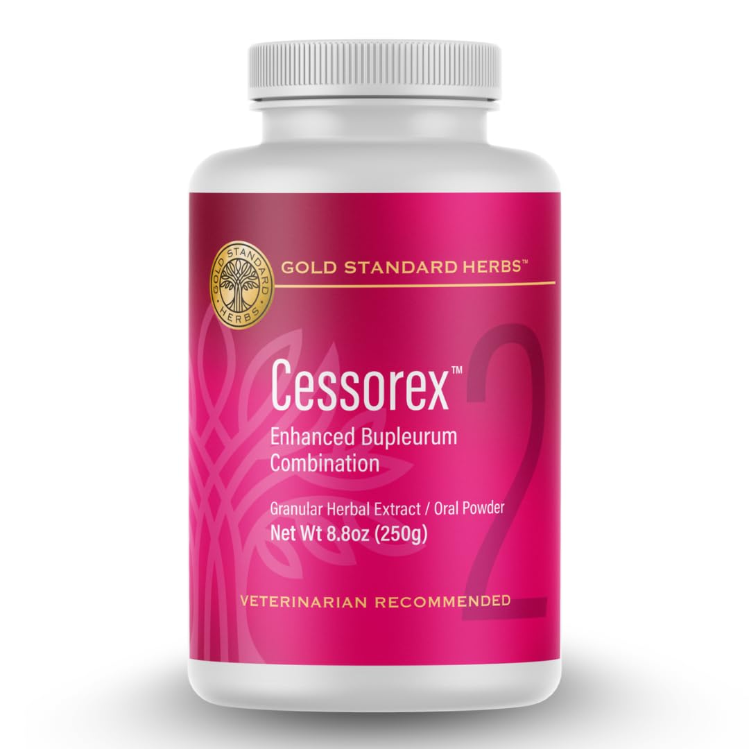 Gold Standard Herbs Cessorex allergy-relief dog powder bottle for skin support.