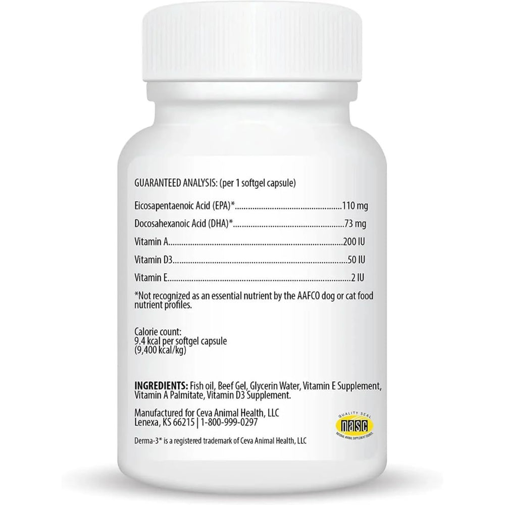 Ceva Derma-3 softgels coat health close-up highlighting healthier fur appearance.