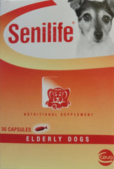 Ceva Senilife 30 capsules bottle front supports cognitive comfort for aging dogs.