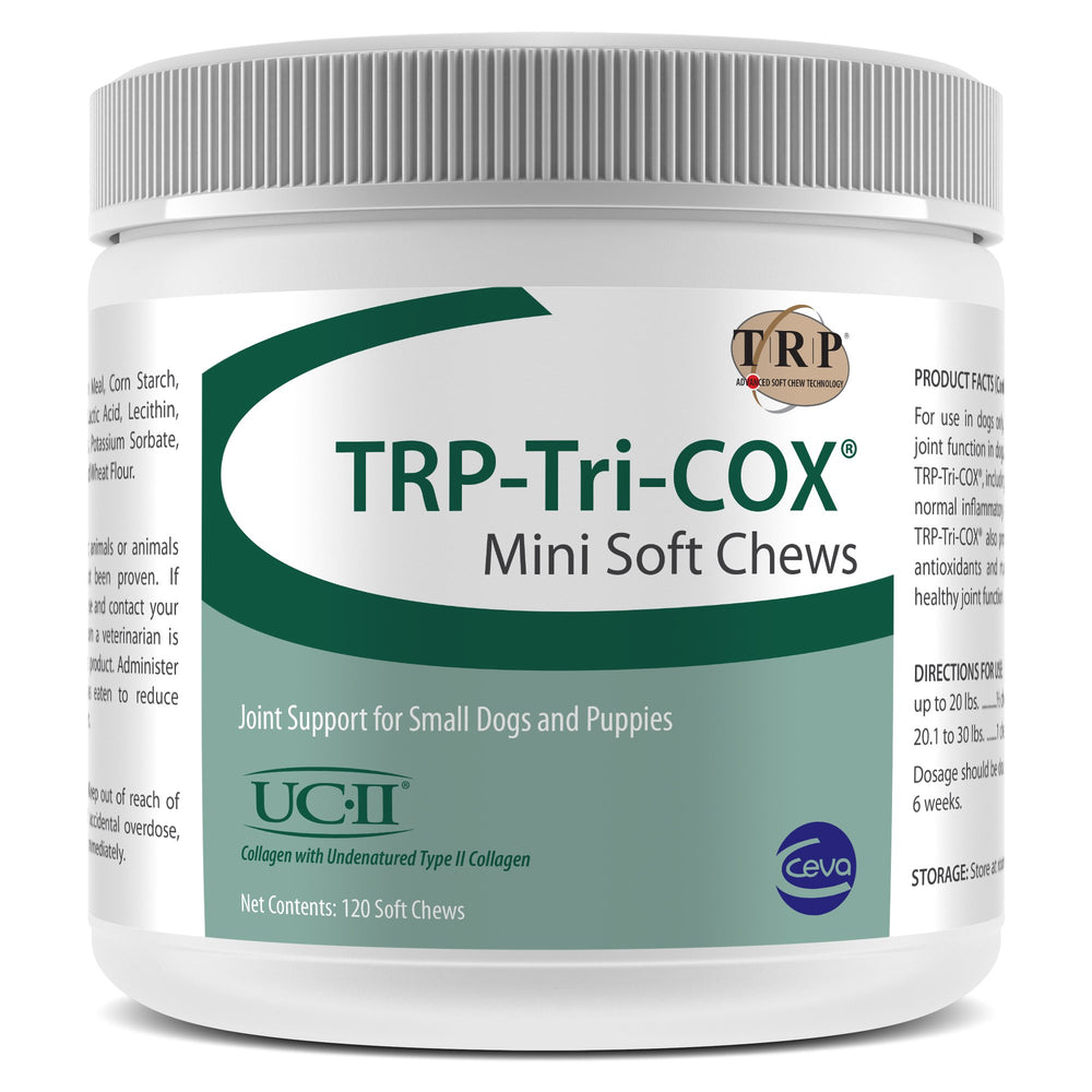 Ceva TRP-Tri-COX mini soft chews closeup showing joint support for small dogs