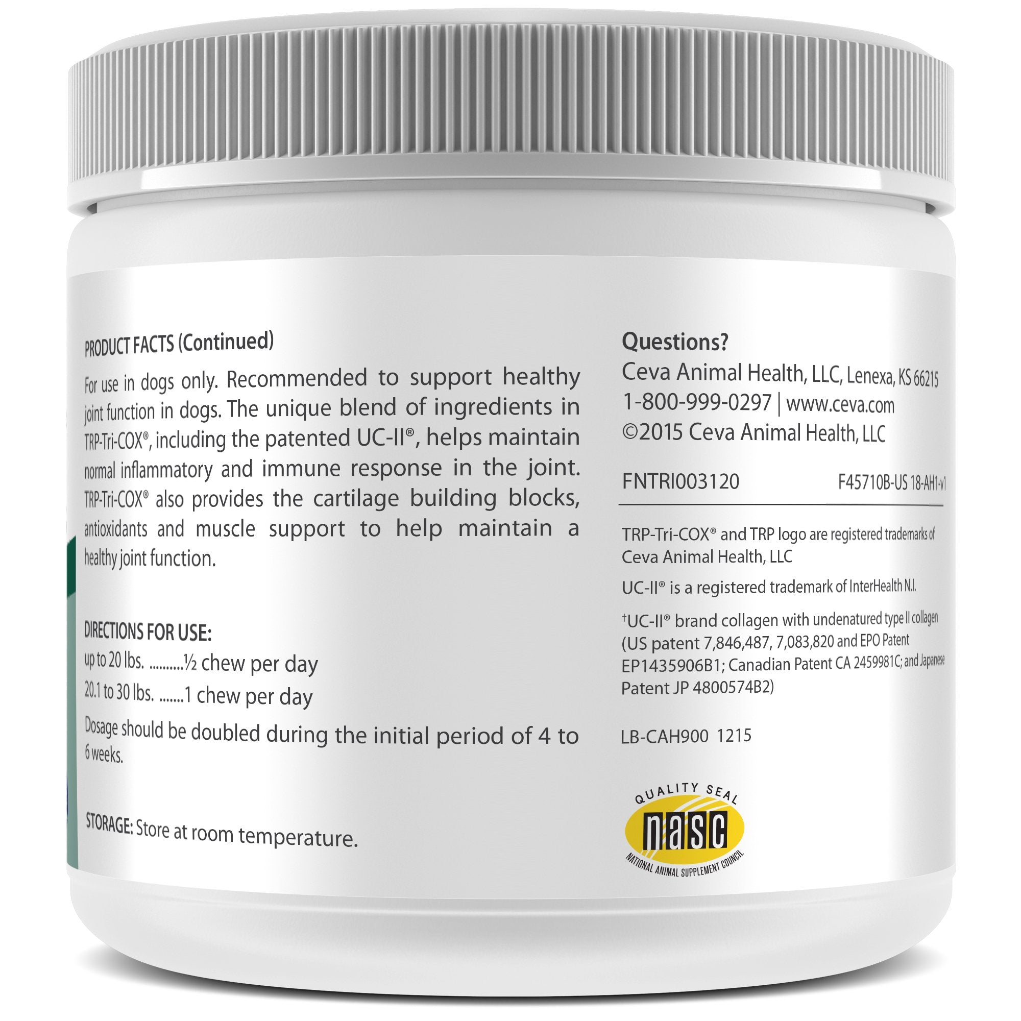 Ceva TRP-Tri-COX mini chews shown for daily small-dog joint comfort