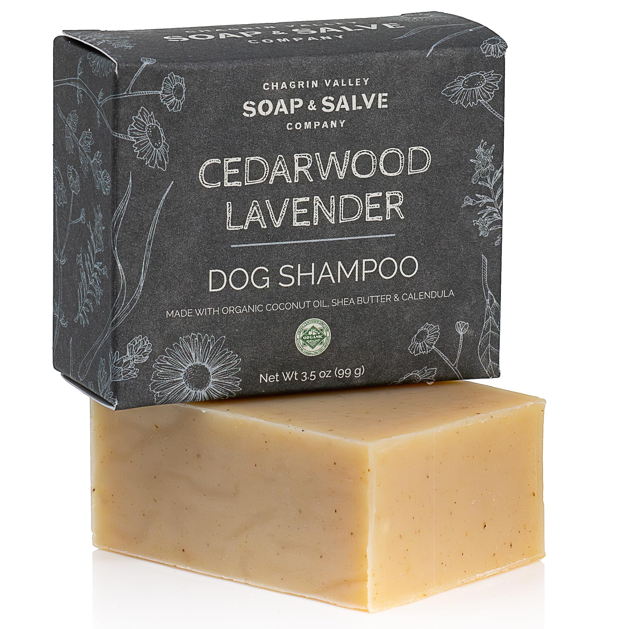 Chagrin Valley Soap & Salve dog shampoo bar calendula softly soothes sensitive skin during baths.