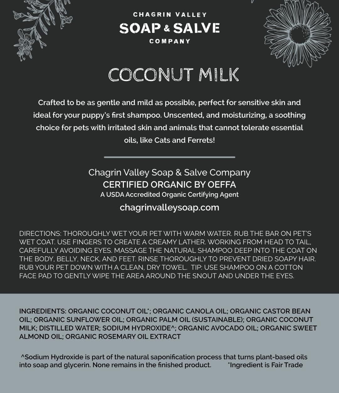 Chagrin Valley coconut milk ingredient close-up for nourishing coat