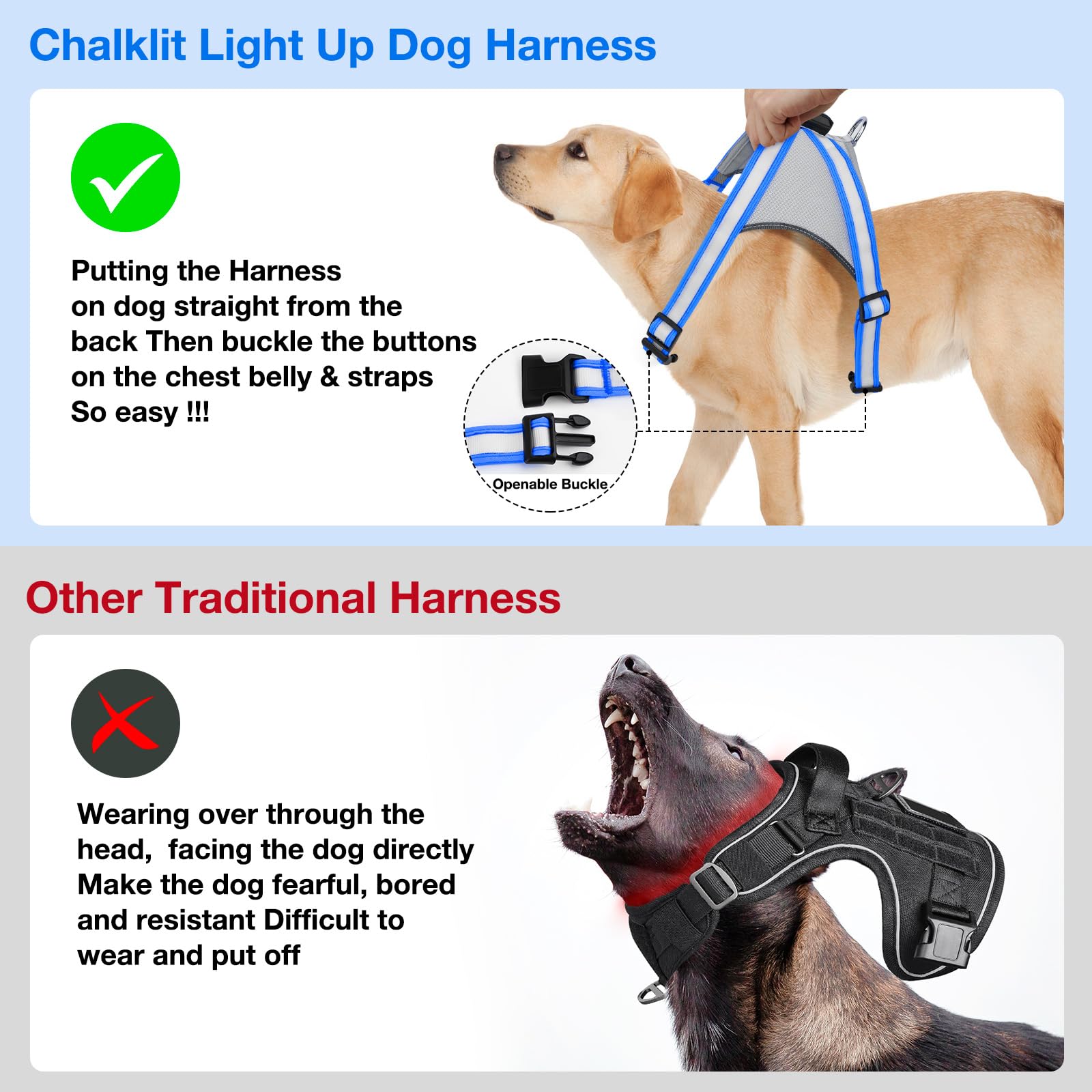 ChalkLit dog harness battery removable enables easy cleaning and maintenance.