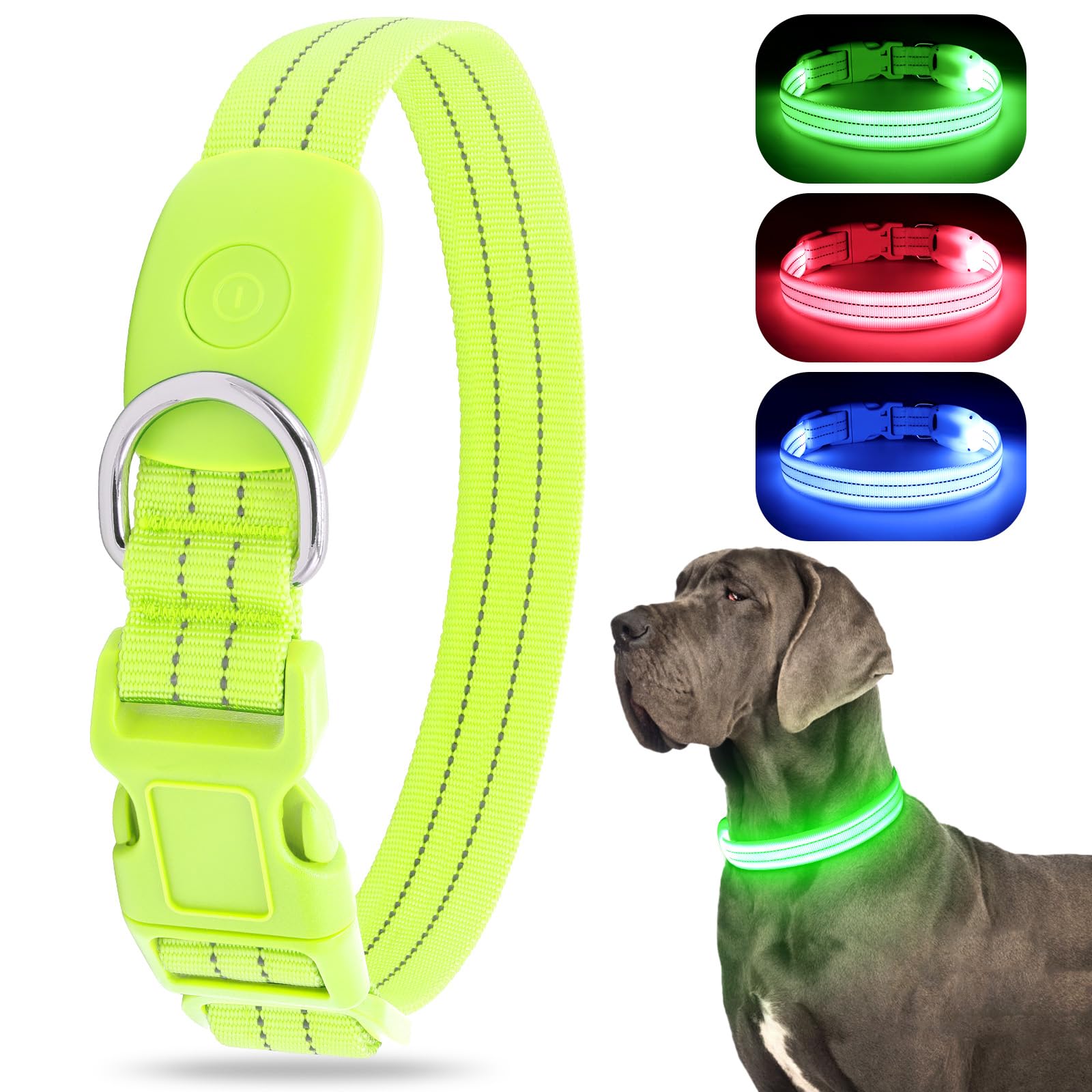 ChalkLit LED collar green glow side view improves night safety for walks.