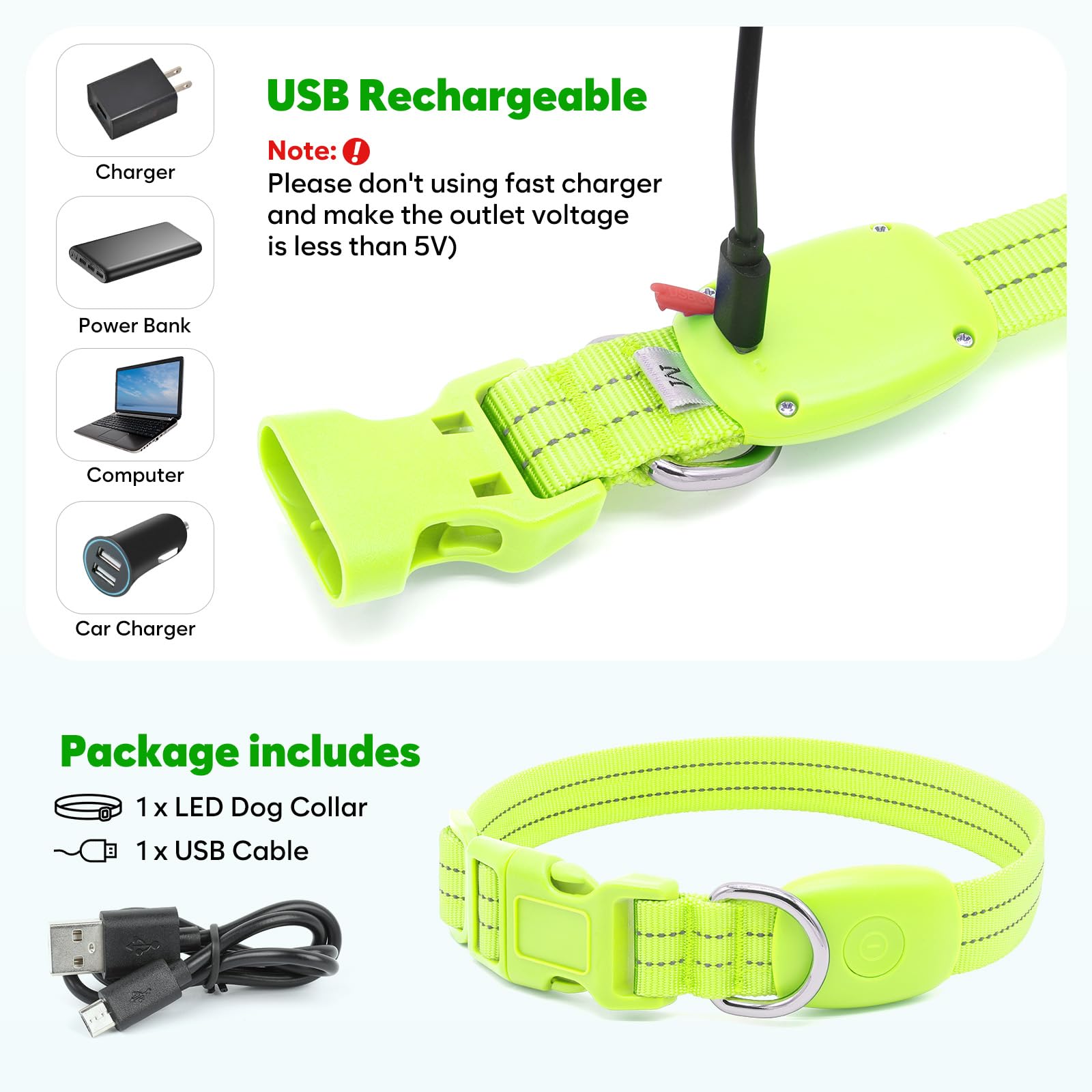 ChalkLit LED collar reflective strips visible under streetlights boosts visibility.