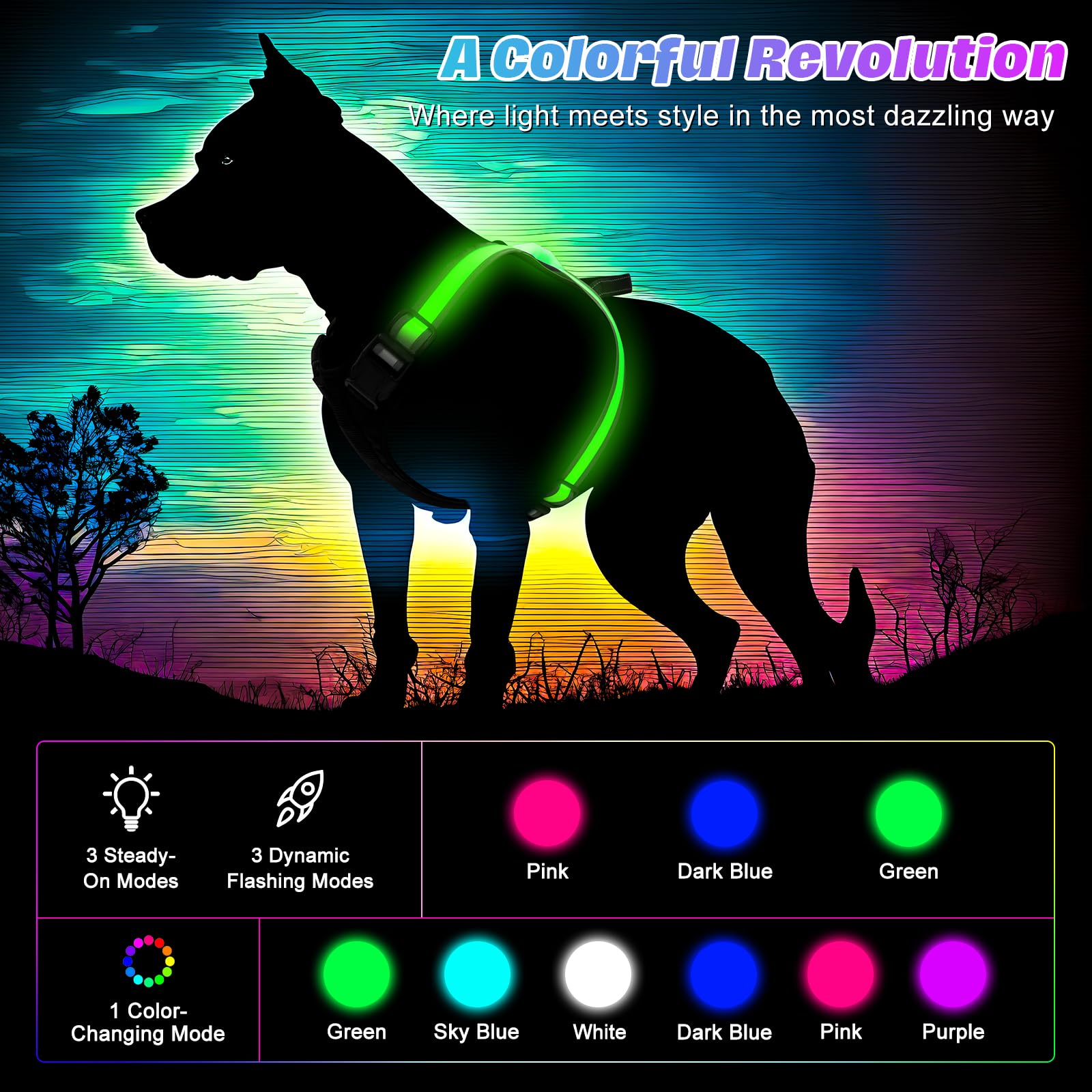 ChalkLit LED modes offer safe, eye-catching visibility during nighttime walks.