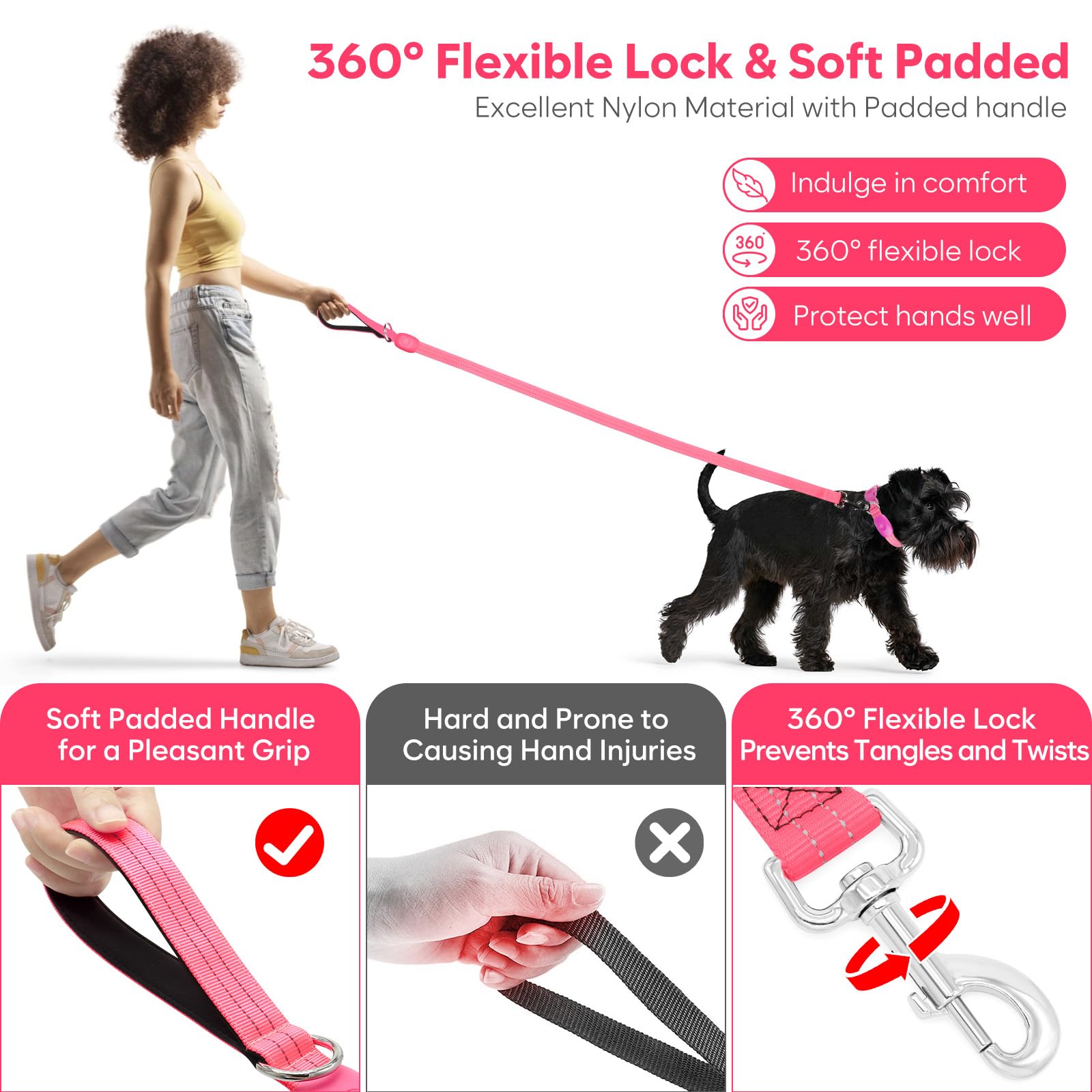 ChalkLit LED dog leash pink glow in the dark for safety