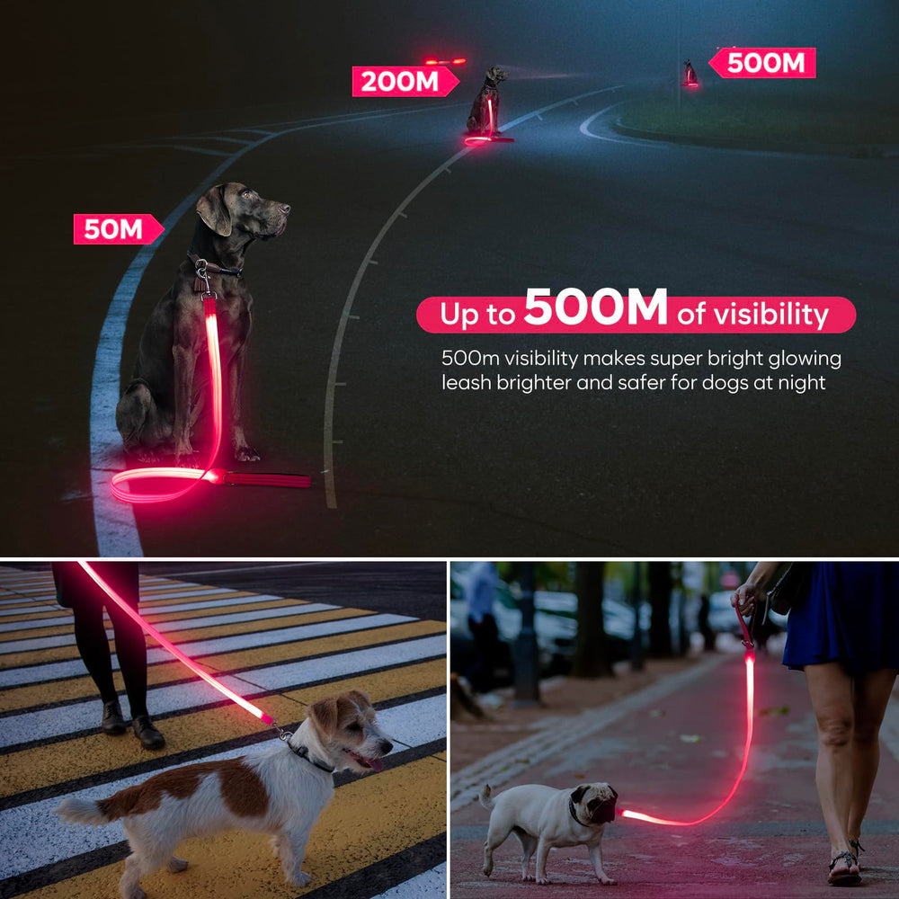 ChalkLit LED dog leash pink night walk visibility improves safety
