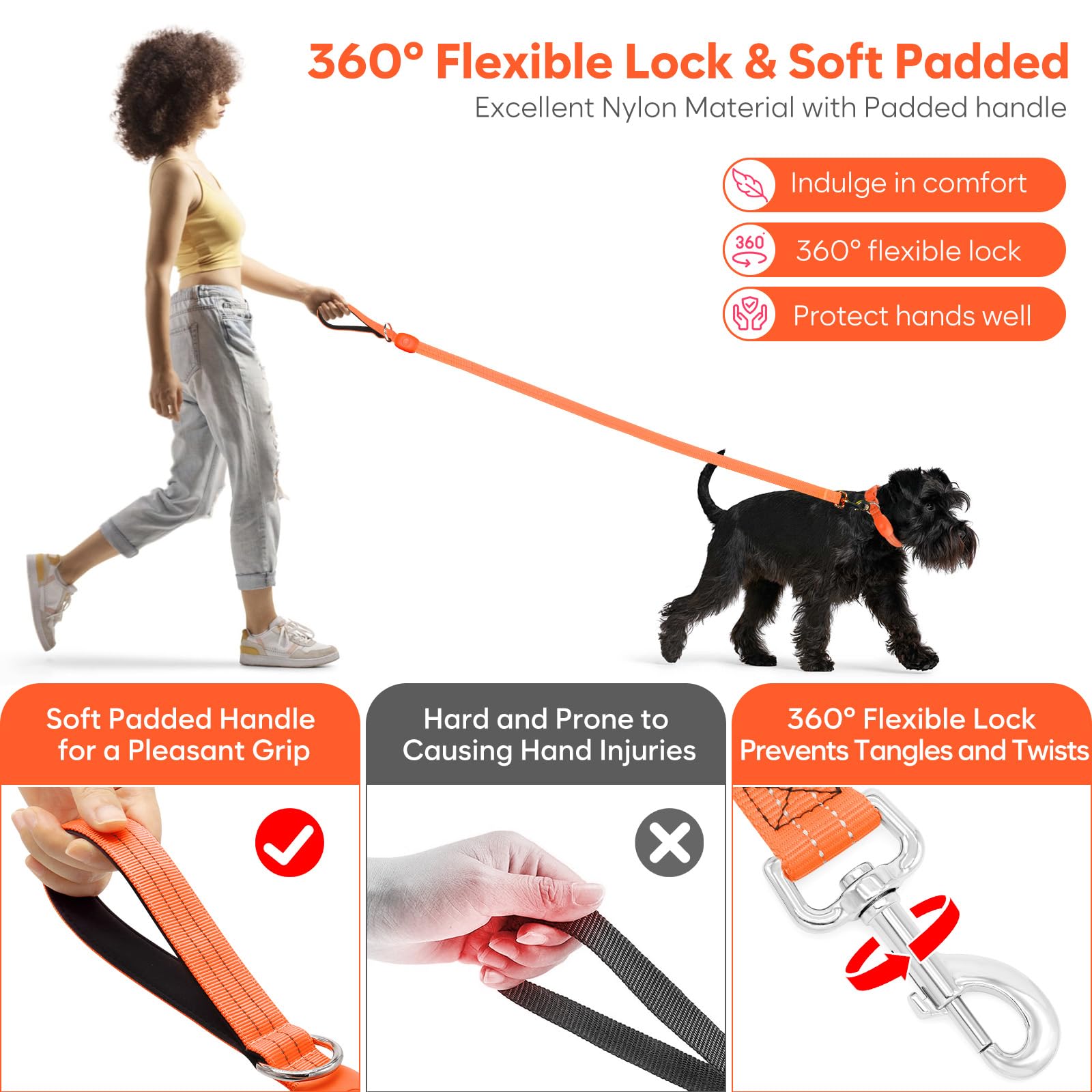 ChalkLit LED dog leash in waterproof nylon stands up to rain.
