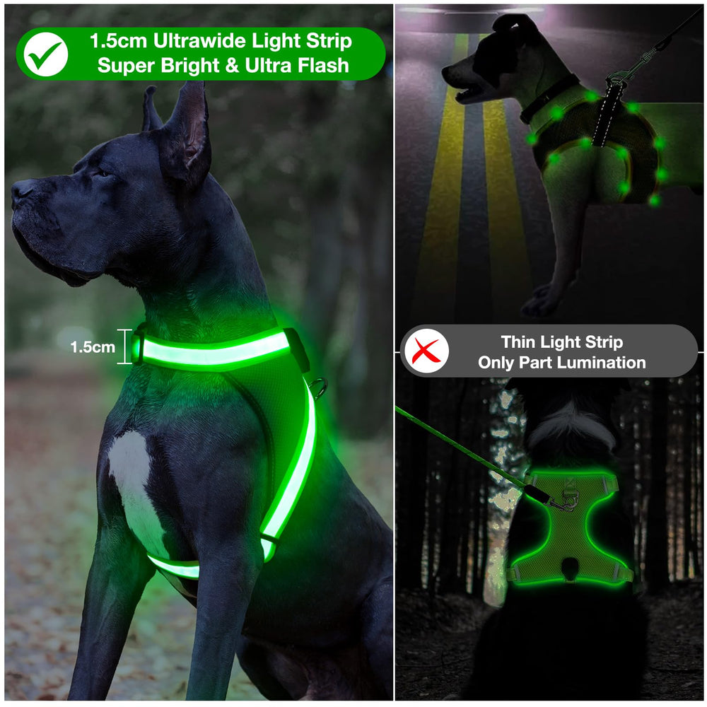 ChalkLit light up dog harness green small adjustable straps for perfect fit
