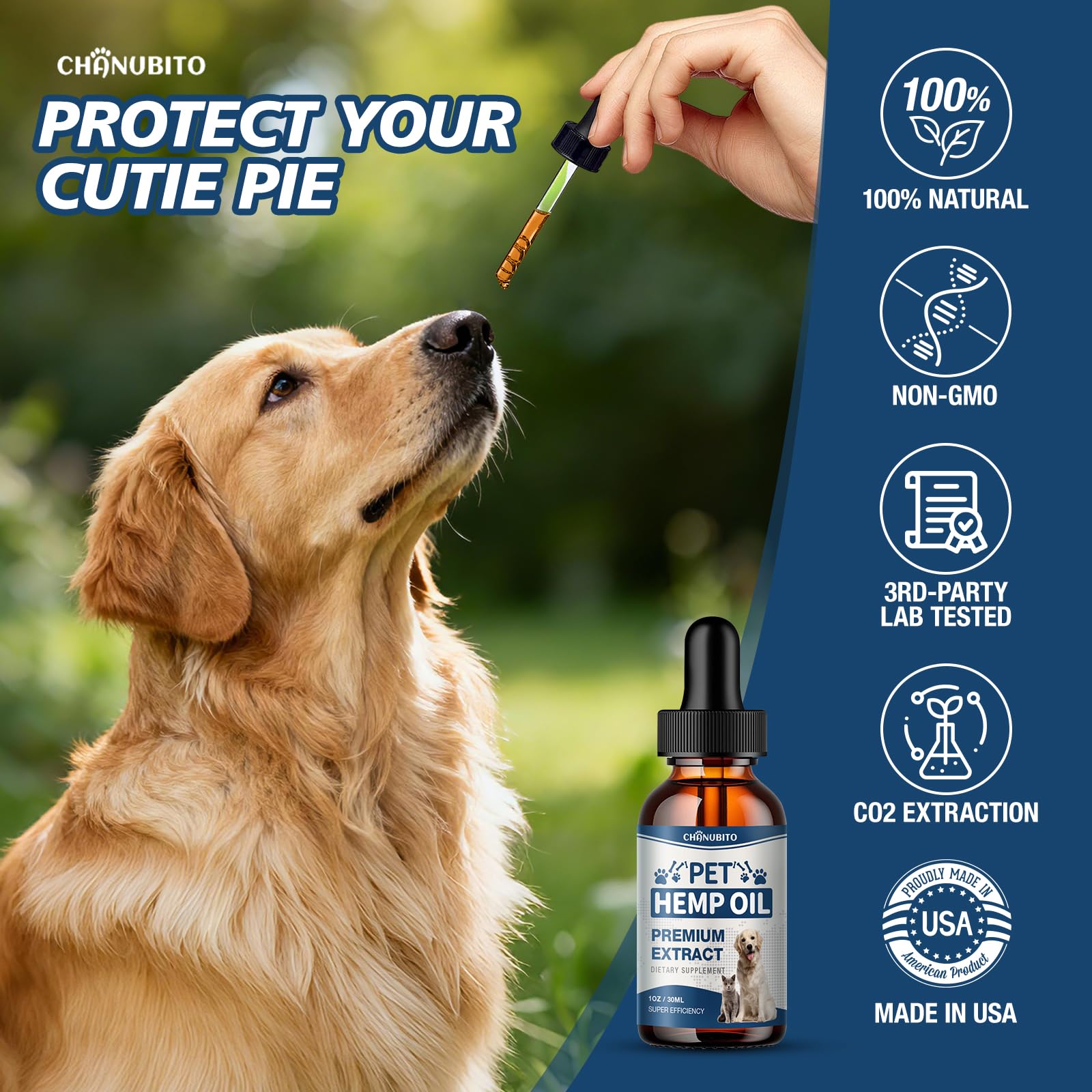 CHANUBITO Pets hemp oil applied near joints for potential joint comfort support