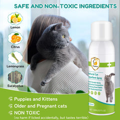 Chaohua Cat Deterrent Spray applied on sofa edge to prevent cat scratching.