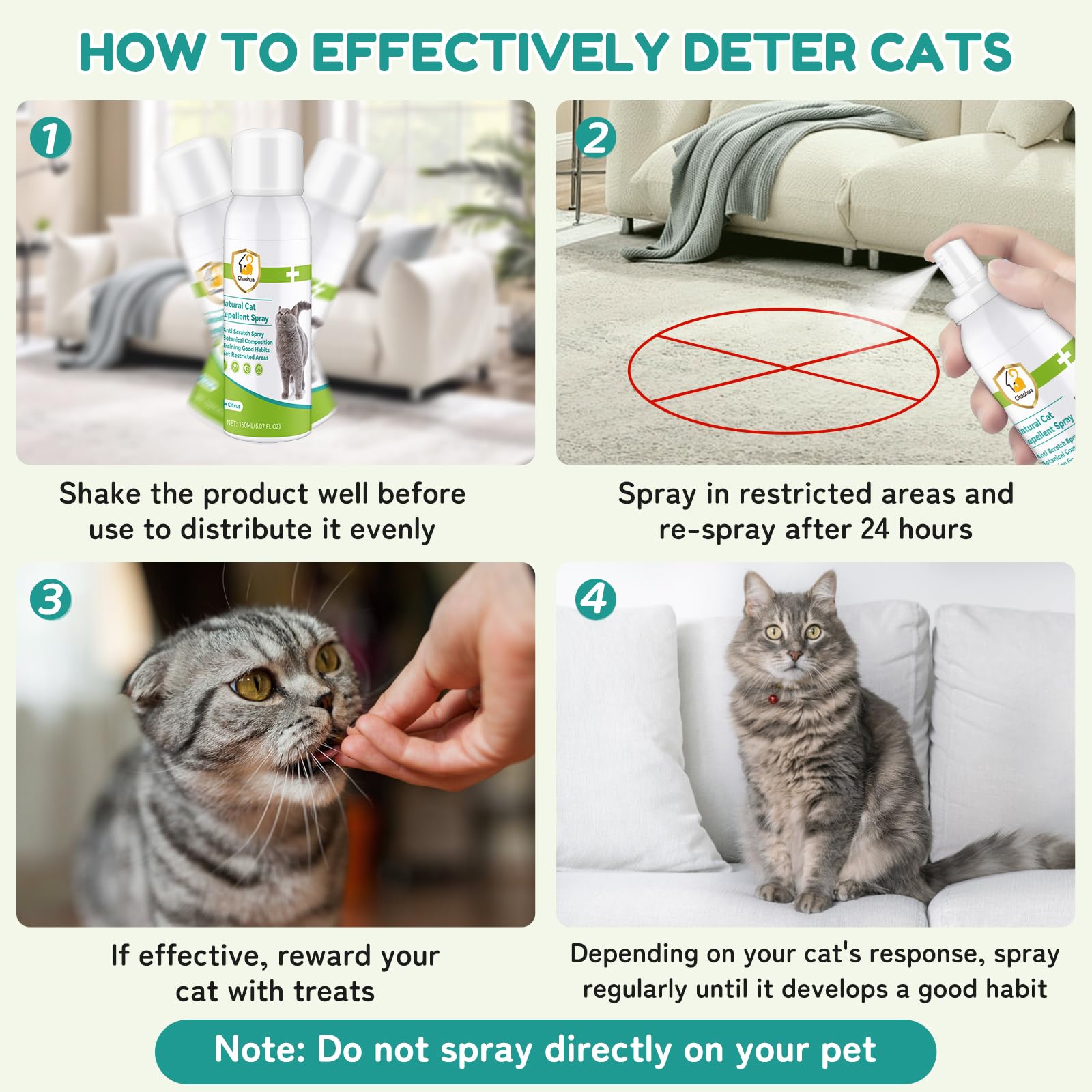 Chaohua Cat Deterrent Spray being sprayed to define cat-restricted zones.