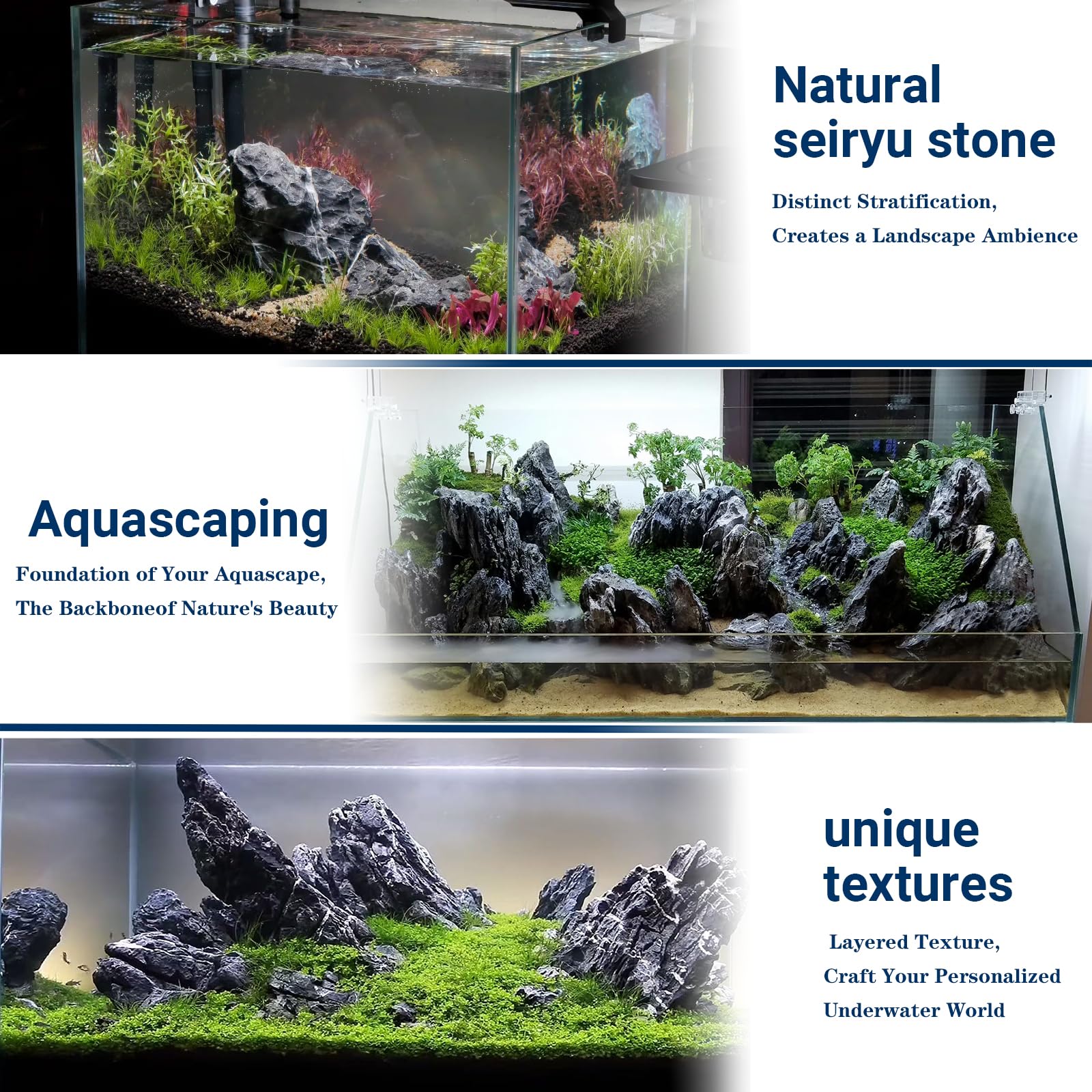 ChaoLeHo Seiryu stones provide water-safe surfaces for fish health.