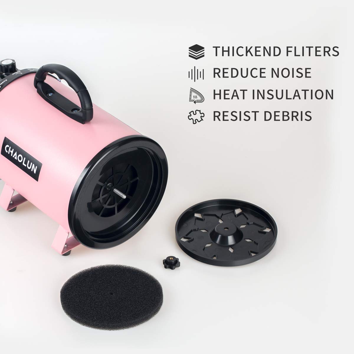 CHAOLUN dog dryer heater clip illustrates safe heat range during drying