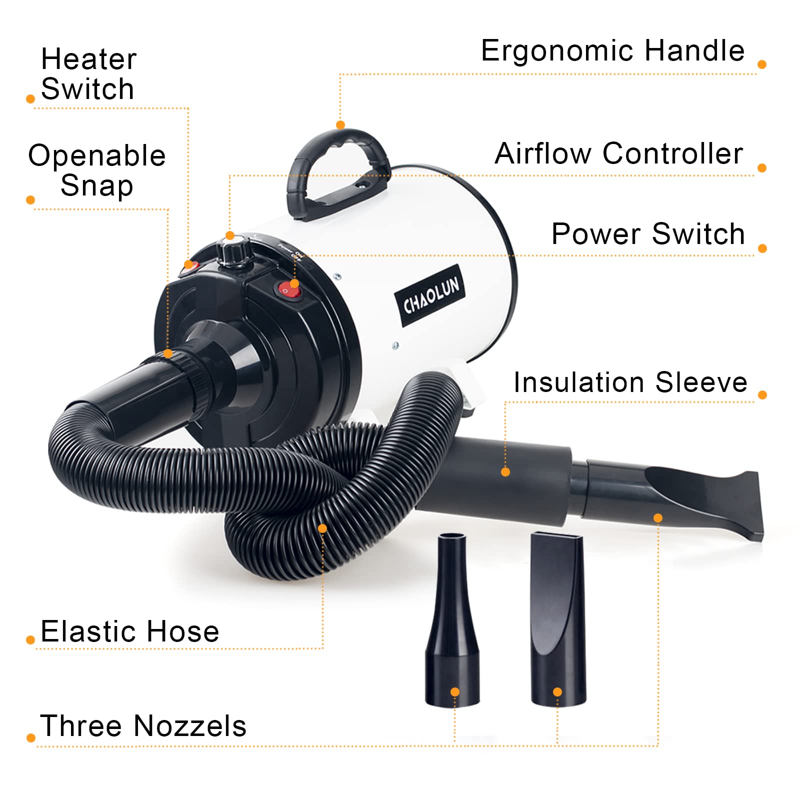CHAOLUN dog dryer heater in use provides warm air for comfortable grooming.