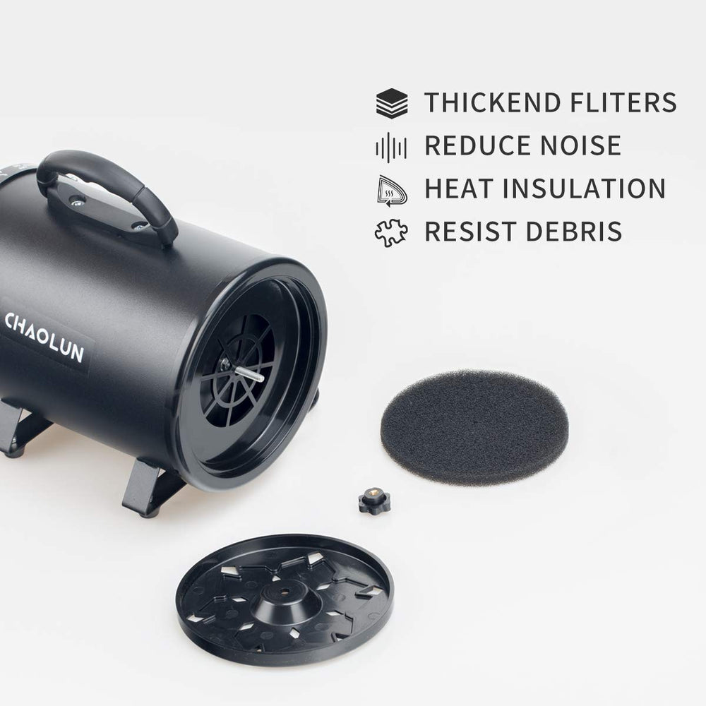 CHAOLUN dog dryer in use demonstrates adjustable heat for pet comfort.