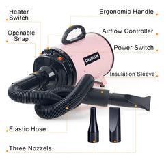 CHAOLUN dog dryer side view highlights adjustable airflow for versatile styling