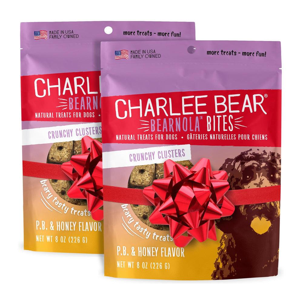 Charlee Bear Bearnola Bites packaging highlighting vegan training treats.