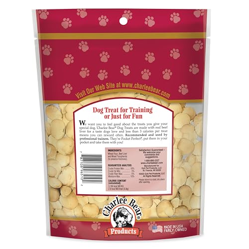 Charlee Bear beef liver treats close-up shows crunchy texture for daily rewards.
