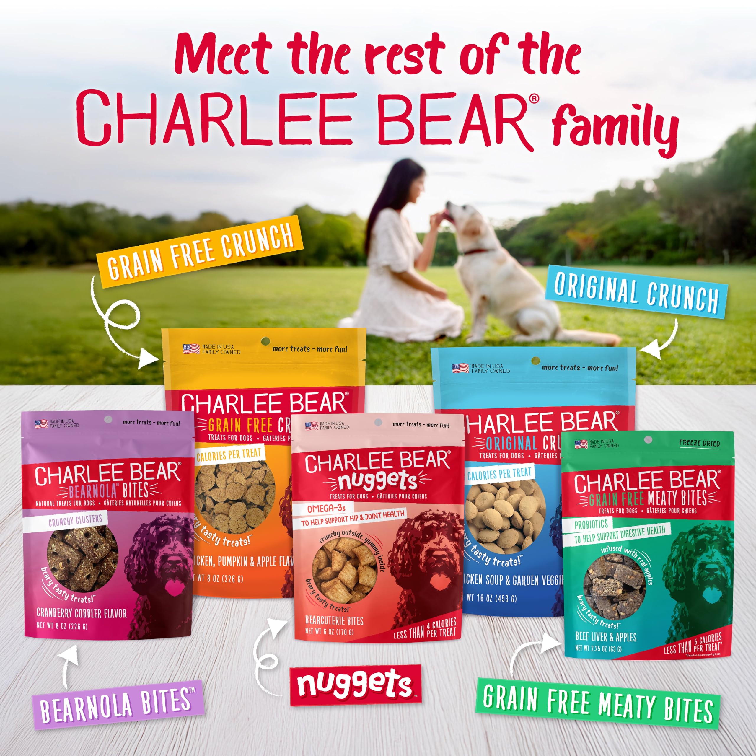 Charlee Bear all-sizes dog snack closeup, suited for dogs of all ages.