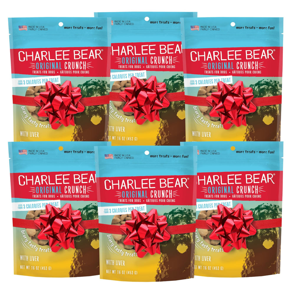 Charlee Bear liver dog treat bag shown for convenient rewards on walks.