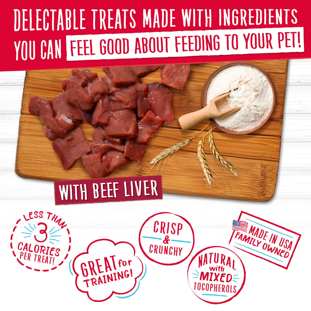 Charlee Bear Original Crunch Beef Liver dog treats arranged for training time with dog-friendly appeal.