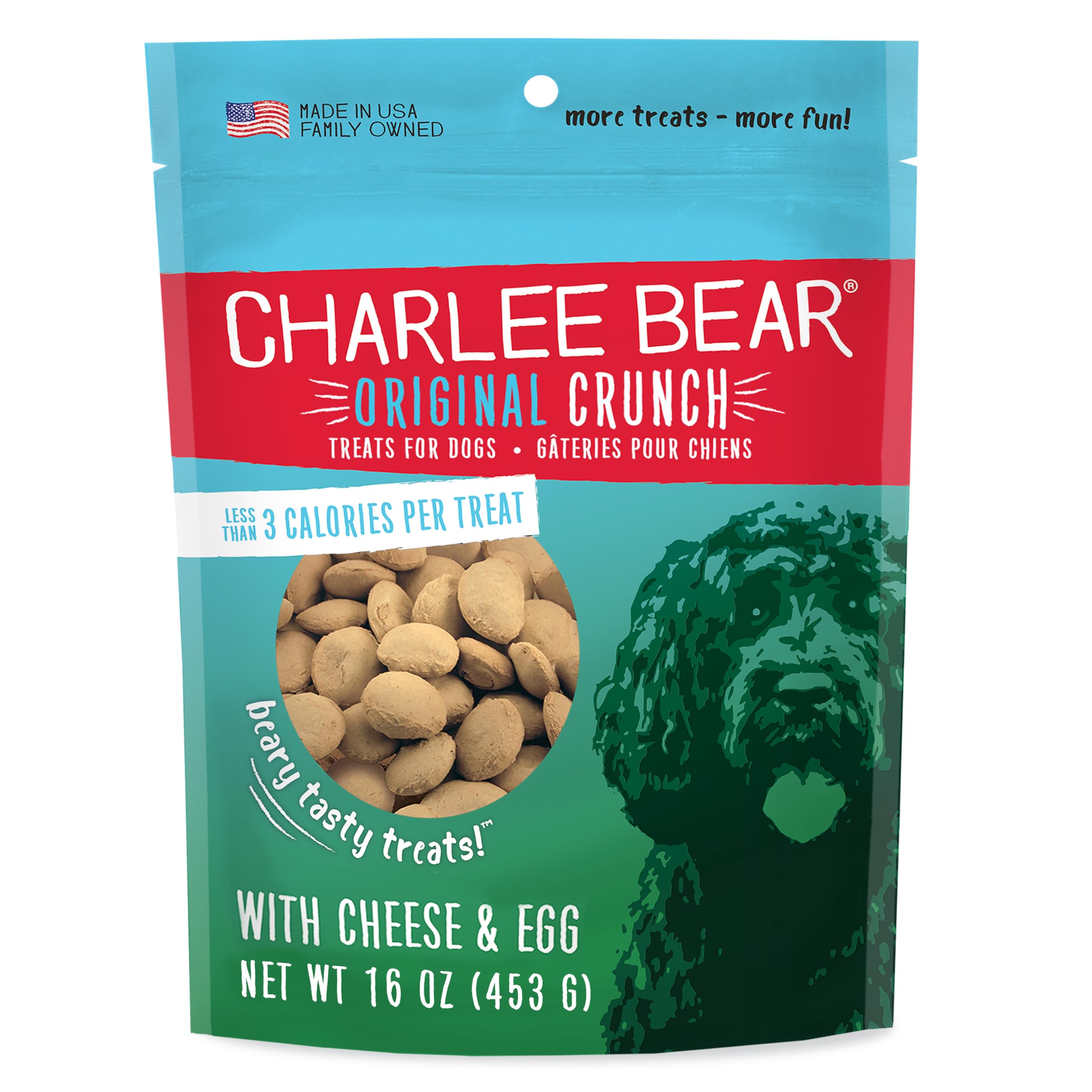Charlee Bear Original Crunch cheese egg bag with resealable closure for fresh training rewards.