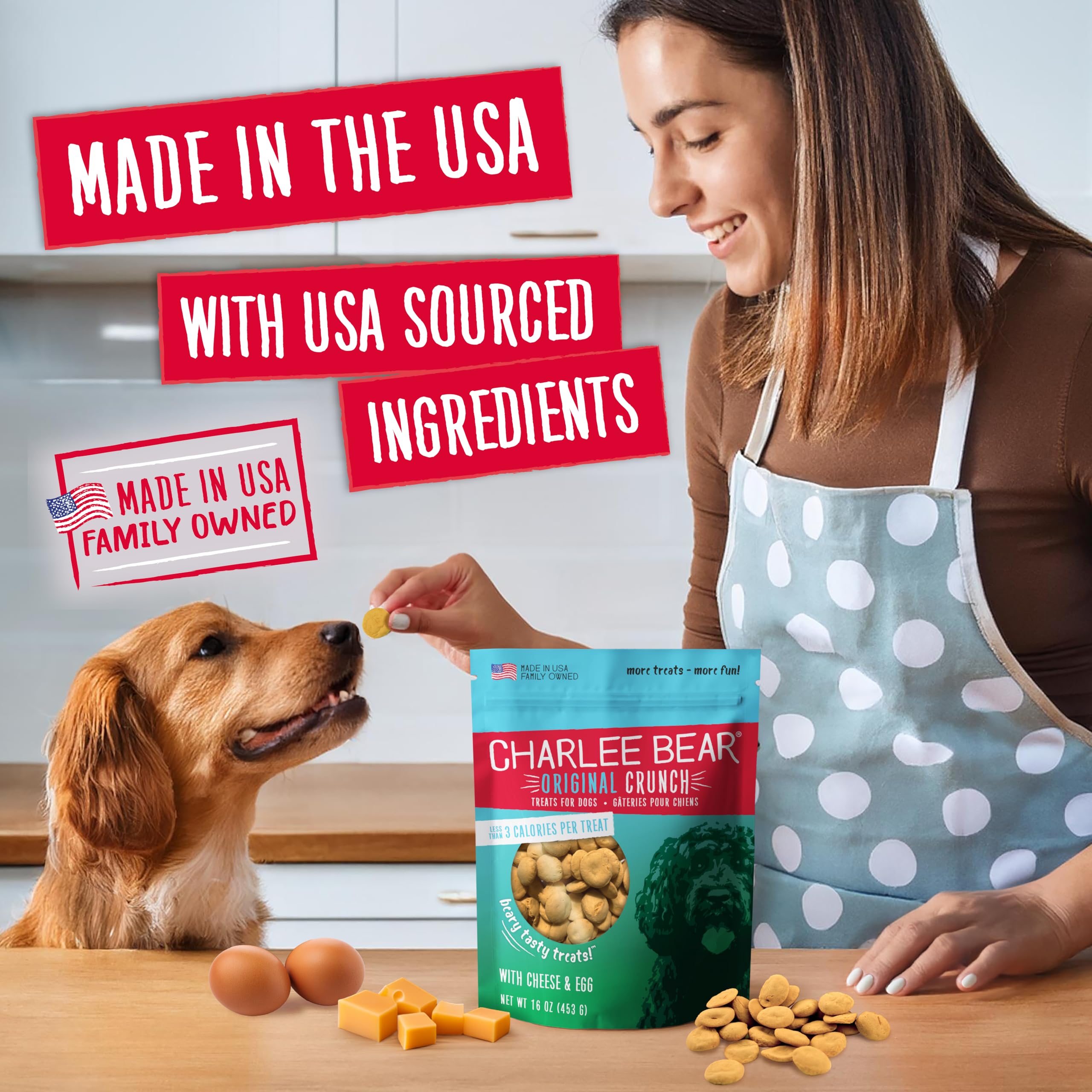 Charlee Bear Original Crunch cheese egg USA-made bag signals small-batch quality.