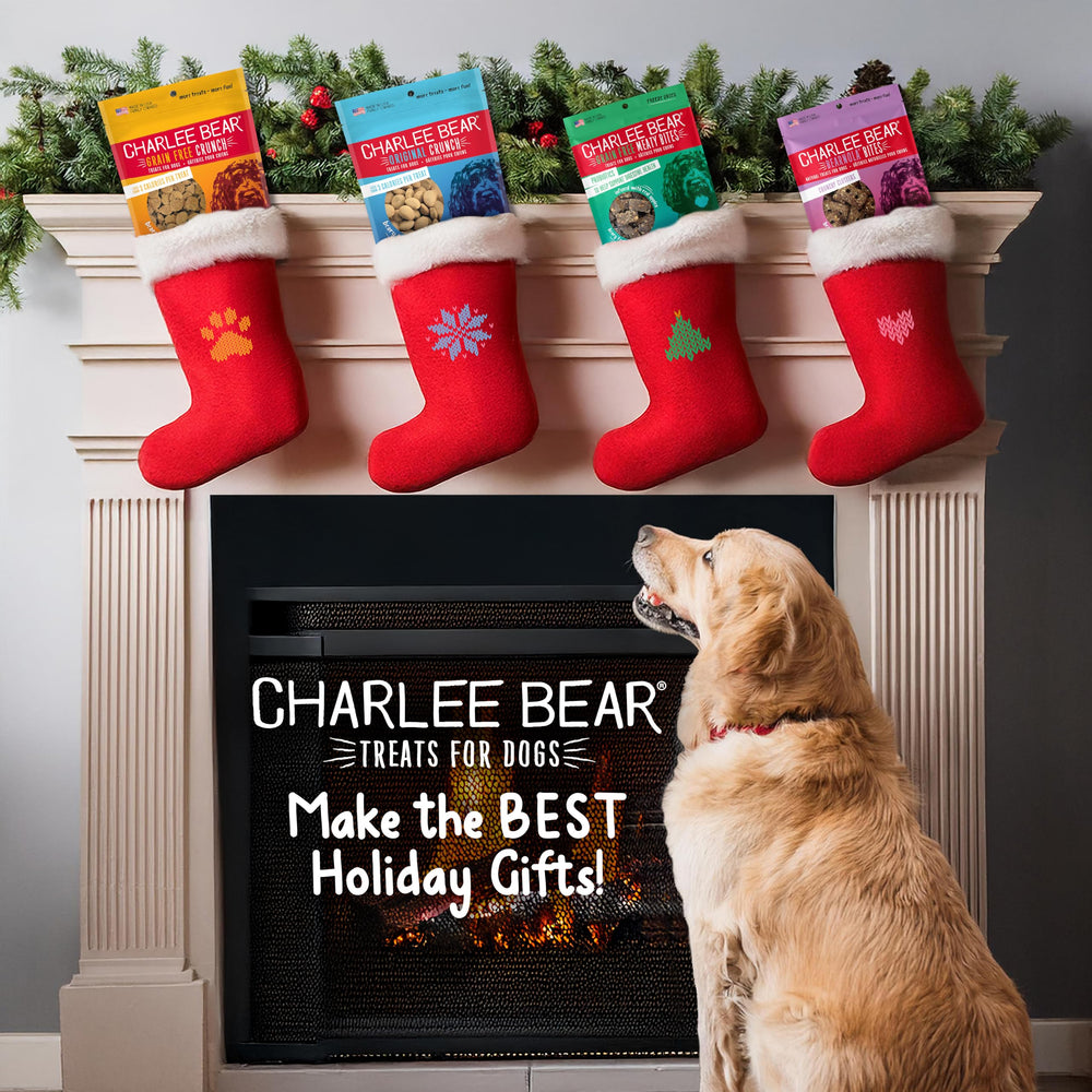 Charlee Bear Original Crunch liver treats closeup emphasizing real liver flavor and low calories for training.