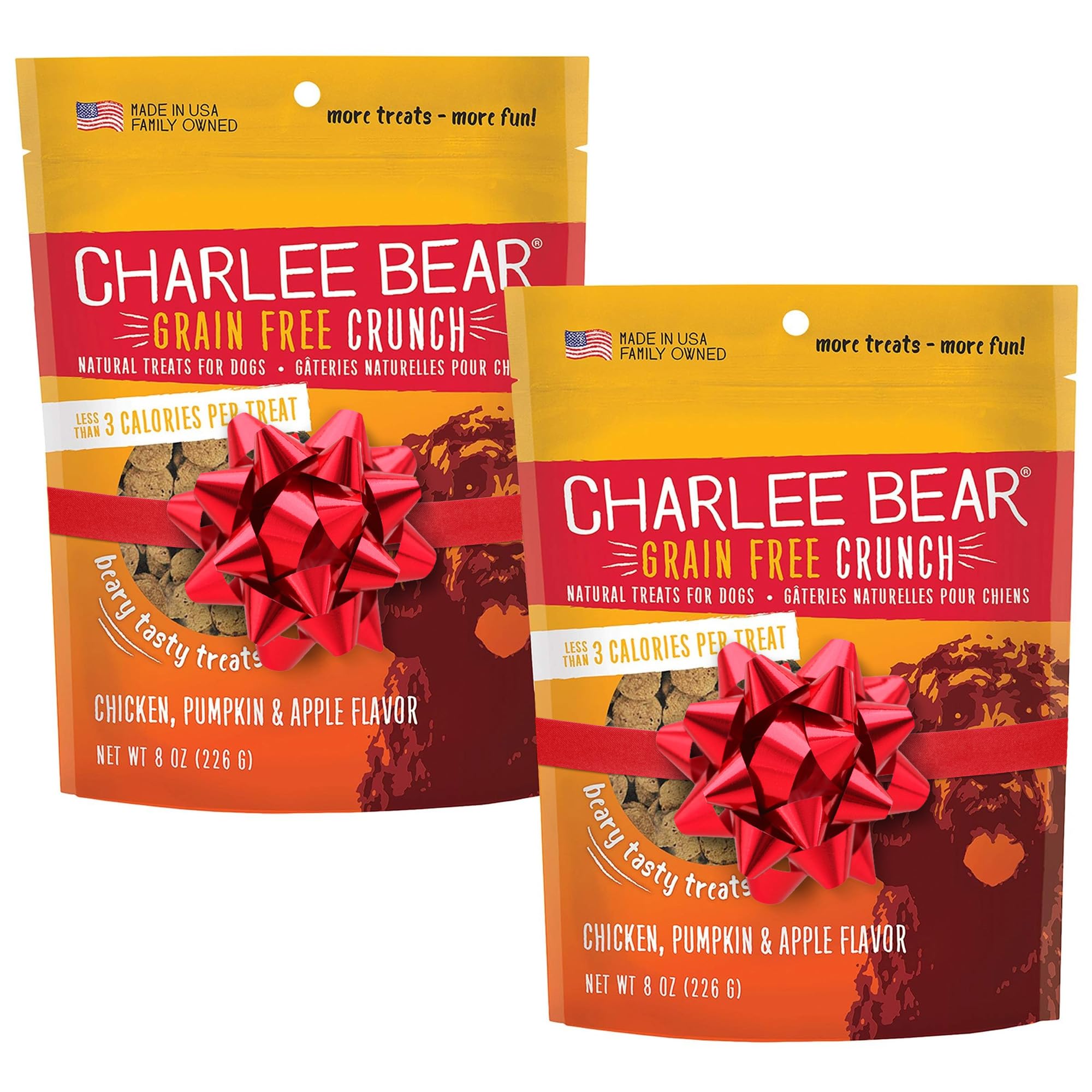 Charlee Bear training treats 2-pack bags show convenient packaging for training sessions