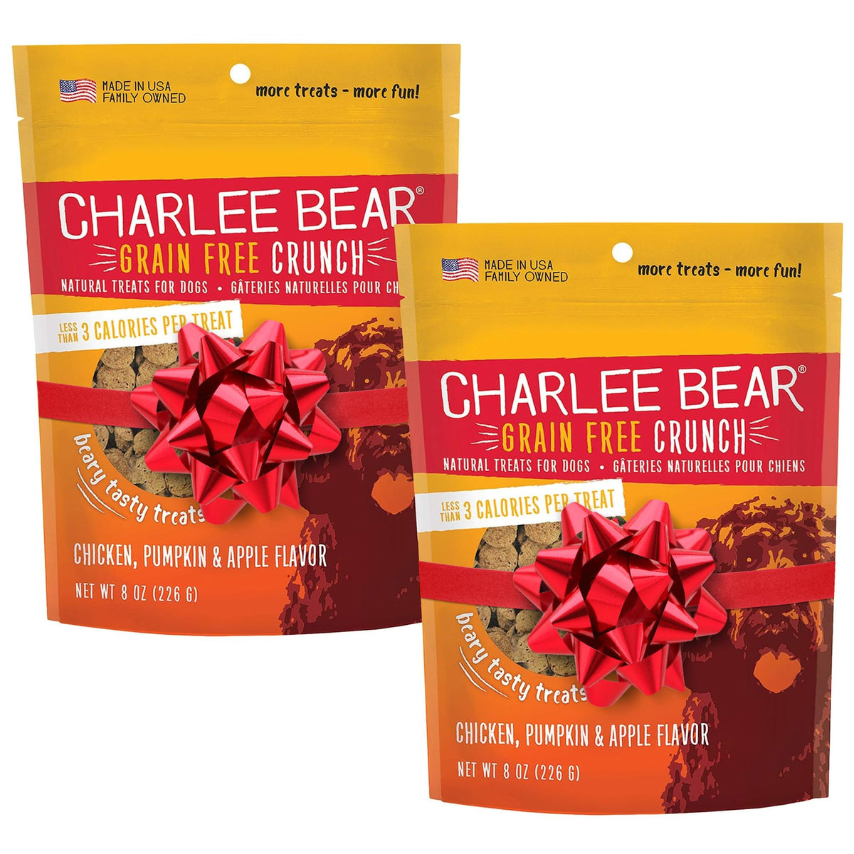 Charlee Bear training treats 2-pack bags show convenient packaging for training sessions