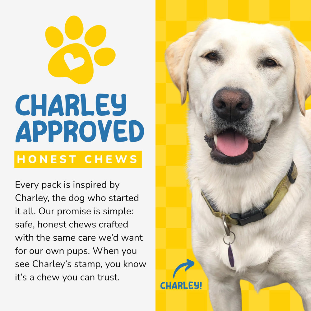 CHARLEY & ME 12-pack bully sticks highlighting value and routine treats.