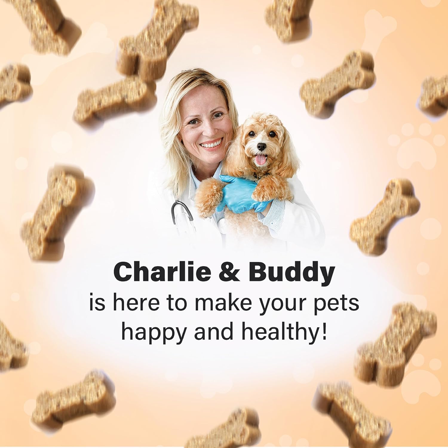 CHARLIE & BUDDY dog chewing joint chews demonstrates simple daily regimen.